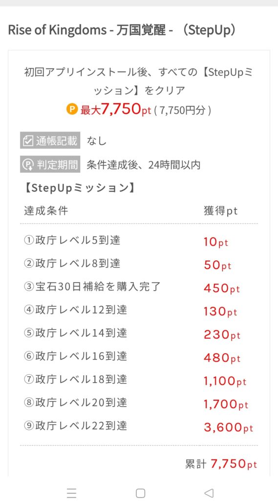 ライズ・オブ・キングダムミッション画面